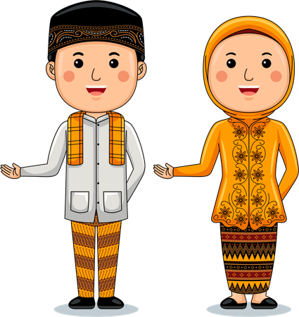 Un couple porte des vêtements traditionnels de Lampung  Illustration