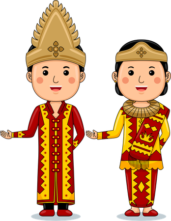 Un couple porte des vêtements traditionnels de Palembang, dans le sud de Sumatra  Illustration