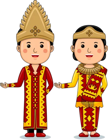 Un couple porte des vêtements traditionnels de Palembang, dans le sud de Sumatra  Illustration