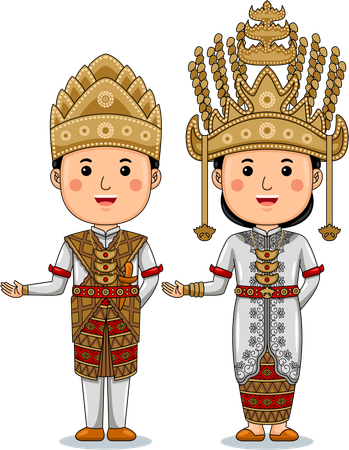 Un couple porte des vêtements traditionnels de Palembang, dans le sud de Sumatra  Illustration