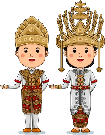 Un couple porte des vêtements traditionnels de Palembang, dans le sud de Sumatra  Illustration