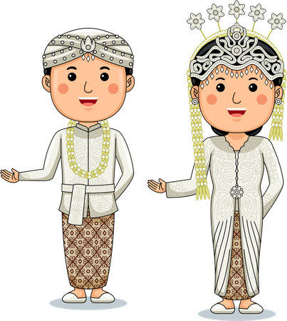 Un couple porte des vêtements traditionnels de Palembang, dans le sud de Sumatra  Illustration