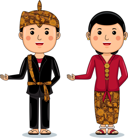 Un couple porte des vêtements traditionnels de Palembang, dans le sud de Sumatra  Illustration