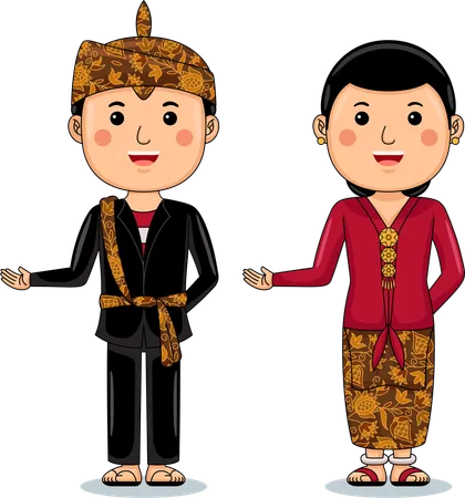 Un couple porte des vêtements traditionnels de Palembang, dans le sud de Sumatra  Illustration