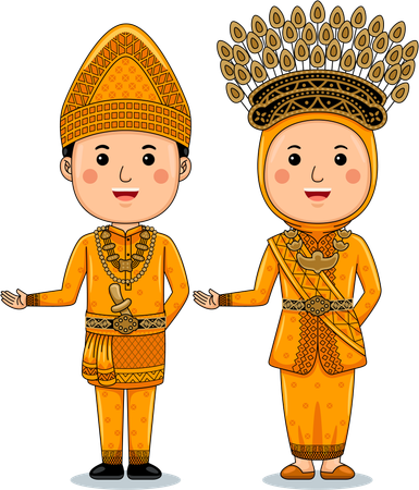 Un couple porte des vêtements traditionnels Riau Sumatra  Illustration