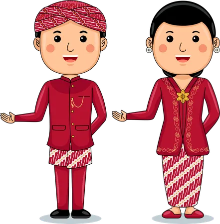 Un couple porte des vêtements traditionnels Riau Sumatra  Illustration