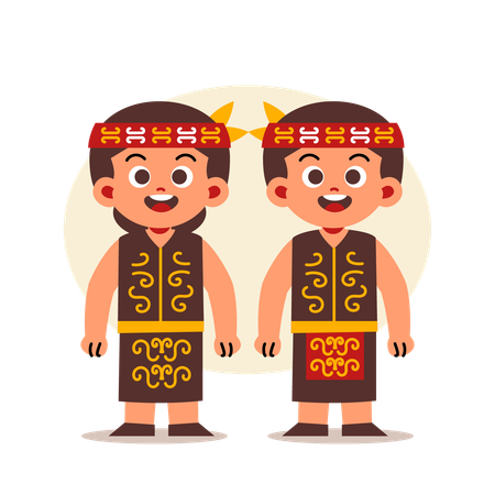 Un couple porte des vêtements traditionnels indonésiens du Kalimantan occidental  Illustration