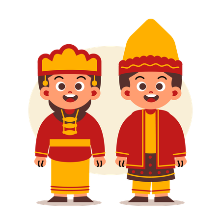 Un couple porte des vêtements traditionnels indonésiens du sud de Sumatra  Illustration