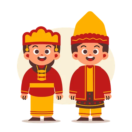 Un couple porte des vêtements traditionnels indonésiens du sud de Sumatra  Illustration