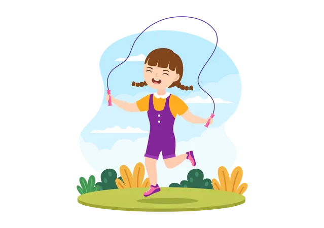 Enfants jouant à sauter, vêtements de sport dans le parc  Illustration