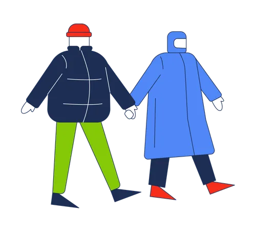 Couple en vêtements d'hiver se tenant la main  Illustration