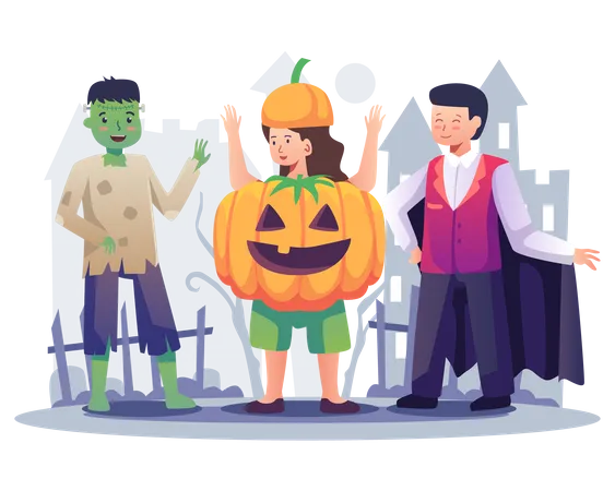 Enfants en vêtements d'Halloween  Illustration