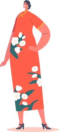 Vêtements féminins asiatiques Kimono rouge moderne Vêtements traditionnels  Illustration