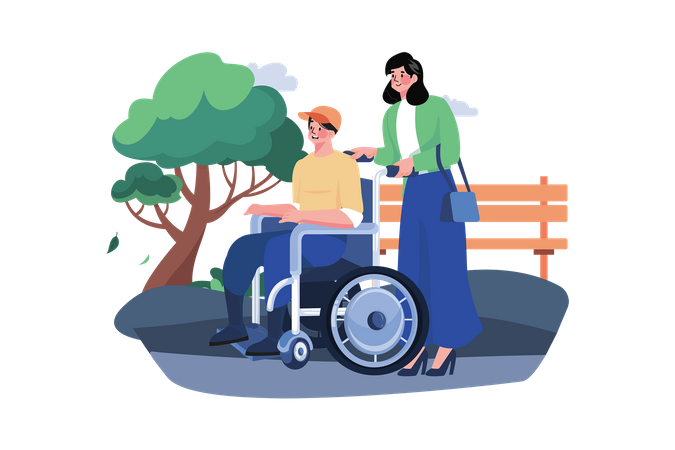 Veteran and wife go for walk after being discharged from the army  イラスト