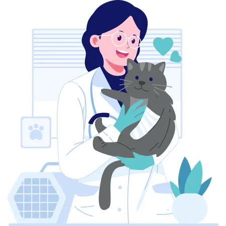 Veterinarian carrying pet cat  Illustration