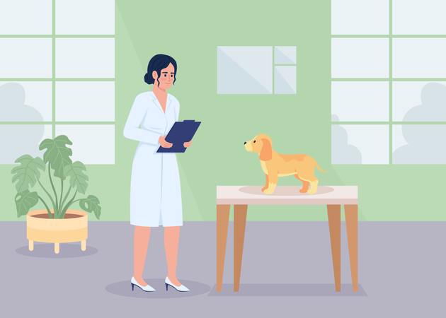 Veterinarian doc examining dog Illustration