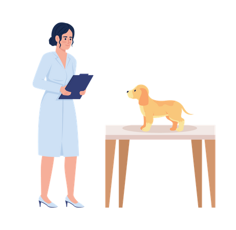 Veterinarian doctor examining puppy  Illustration