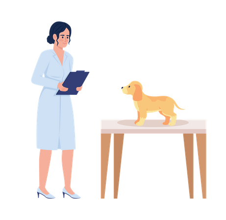 Veterinarian doctor examining puppy  Illustration