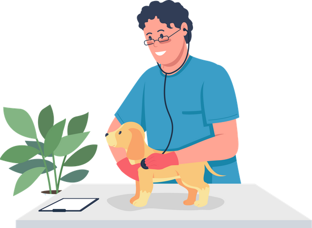 Veterinarian doctor holding puppy  Illustration