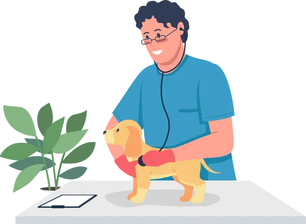 Veterinarian doctor holding puppy  Illustration