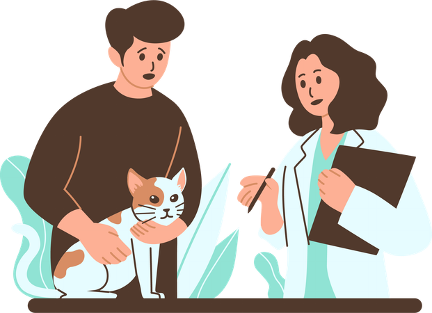 Veterinarian Examining A Cat While The Cats Owner Looks On With Concern  Illustration