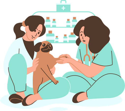 Veterinarian Giving Vaccination To A Dog In A Clinic  Illustration