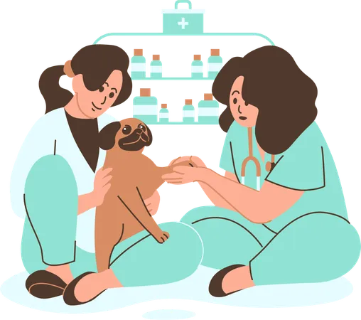 Veterinarian Giving Vaccination To A Dog In A Clinic  Illustration