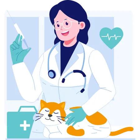 Veterinarian giving vaccination to cat  Illustration