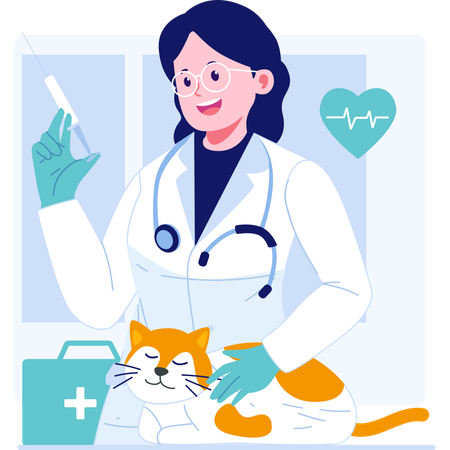 Veterinarian giving vaccination to cat  Illustration