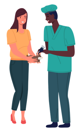 Veterinarian man meet girl with hamster in the medical office Illustration