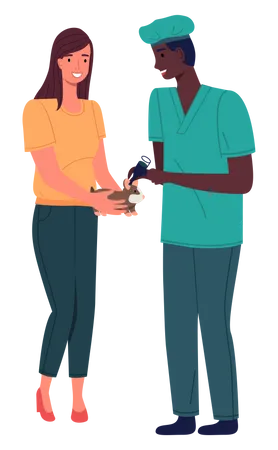 Veterinarian man meet girl with hamster in the medical office Illustration
