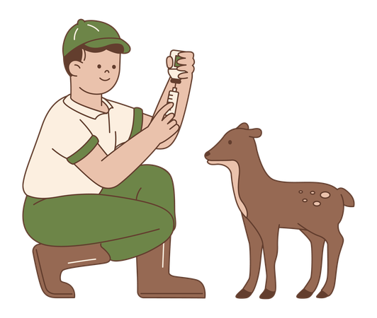 Veterinarian Vaccinating a Deer  Illustration
