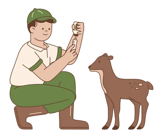 Veterinarian Vaccinating a Deer  Illustration