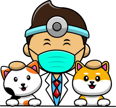 Veterinarian With Cat And Dog Illustration
