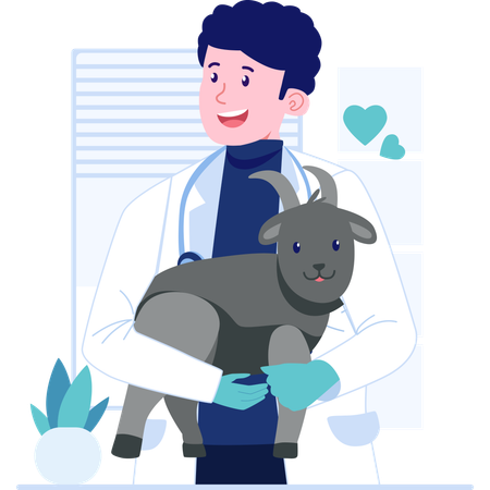 Veterinario llevando cabrito  Ilustración