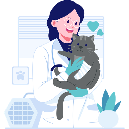 Veterinário carregando gato de estimação  Ilustração