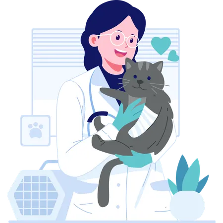 Veterinário carregando gato de estimação  Ilustração