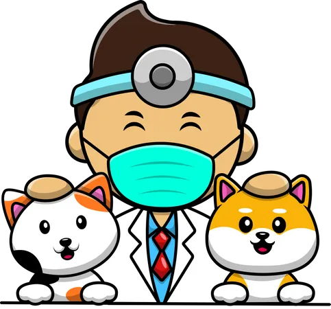 Veterinario con perro y gato  Ilustración