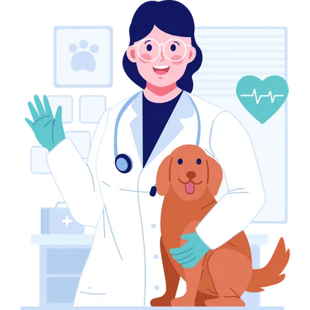 Veterinario con perro mascota  Ilustración