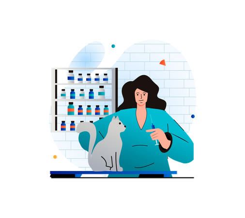 Veterinario dando medicina para gatos  Ilustración