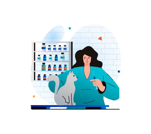 Veterinario dando medicina para gatos  Ilustración