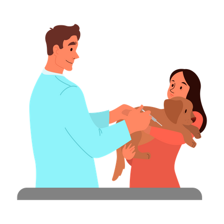 Veterinario inyectando vacuna a un perro  Ilustración
