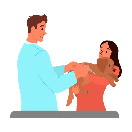 Veterinario inyectando vacuna a un perro  Ilustración