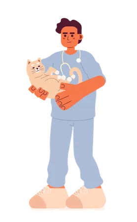 Veterinário masculino com gato  Ilustração