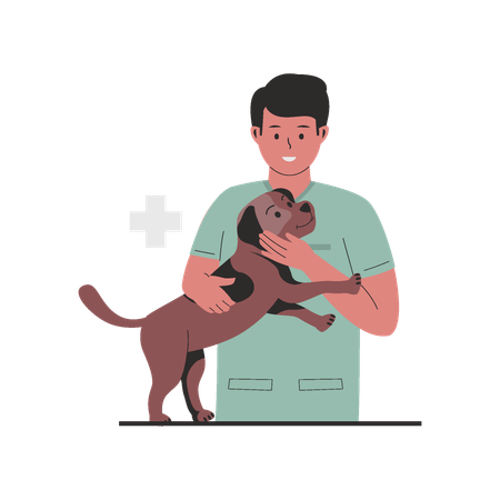 Veterinario médico masculino con perro  Ilustración