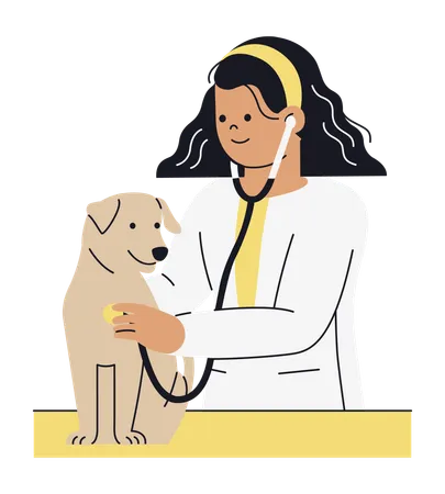 Veterinario revisando perro  Ilustración