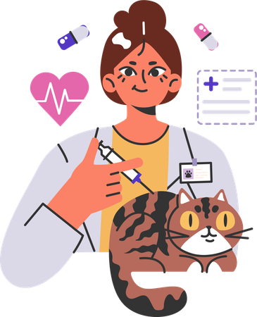 Veterinary appointment visiting pet medical clinic cat health check  イラスト