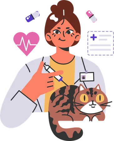 Veterinary appointment visiting pet medical clinic cat health check  イラスト