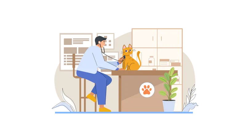 Veterinary doctor checking cat  Illustration