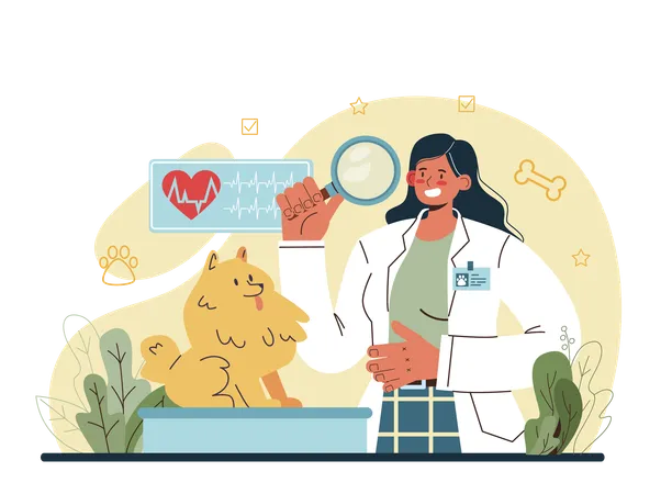 Veterinary doctor checking dog and treating  Illustration